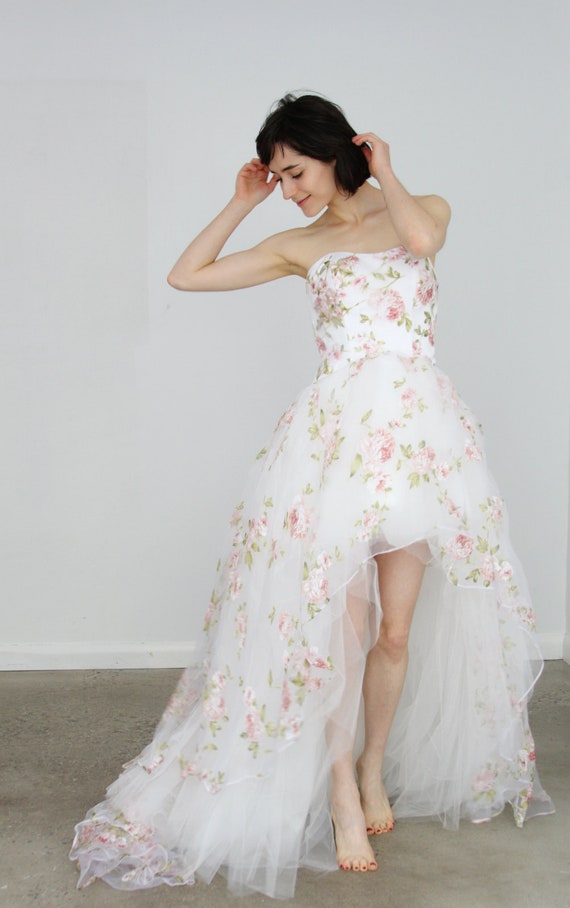 Floral Organza Hi Low Wedding Dress ...