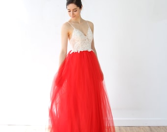 SAMPLE SALE Spaghetti Strap White and Red Wedding Dress