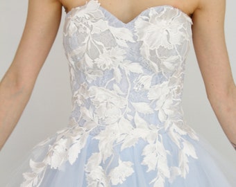 SAMPLE SALE Blue Strapless Floral Ballgown Wedding Dress