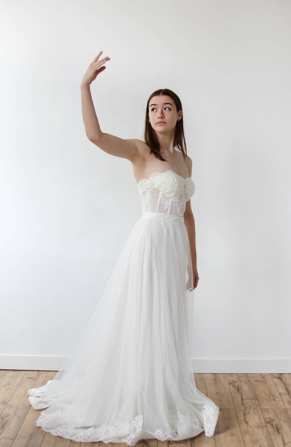 Strapless Bustier Elegant Lace Wedding Dress Etsy