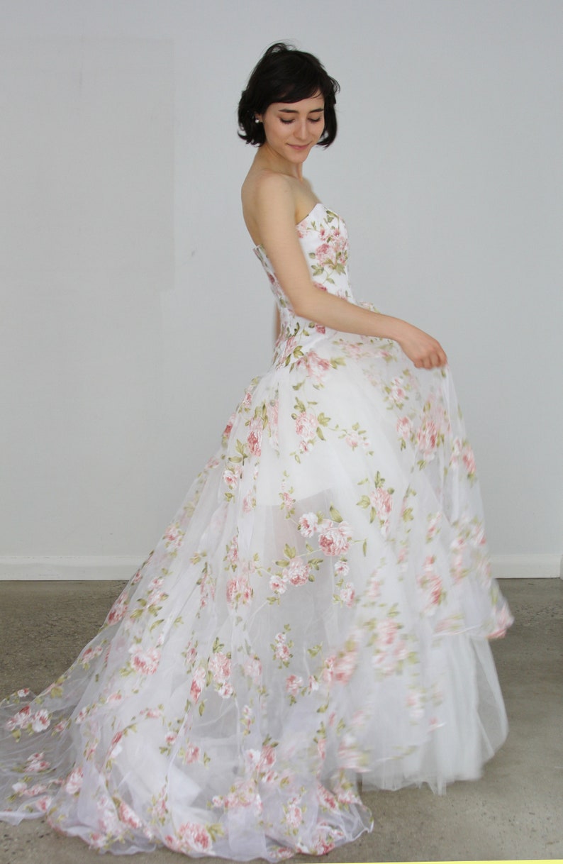 Floral Organza Hi Low Wedding Dress image 3