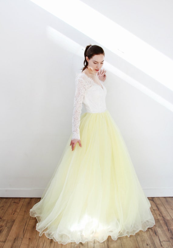 white and yellow wedding dress