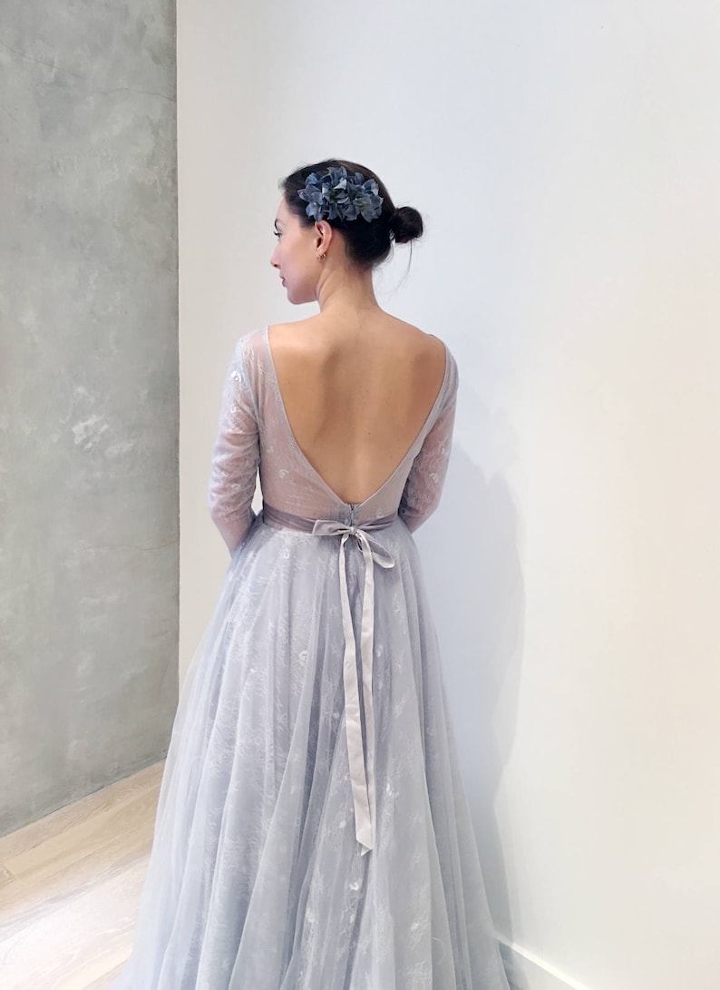 blue and grey gown