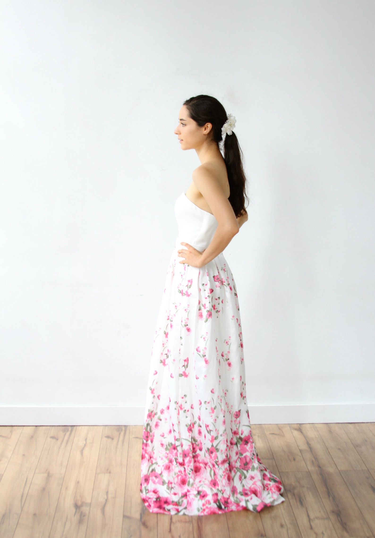 A Line Drape Strapless Satin Wedding Dress With Pockets