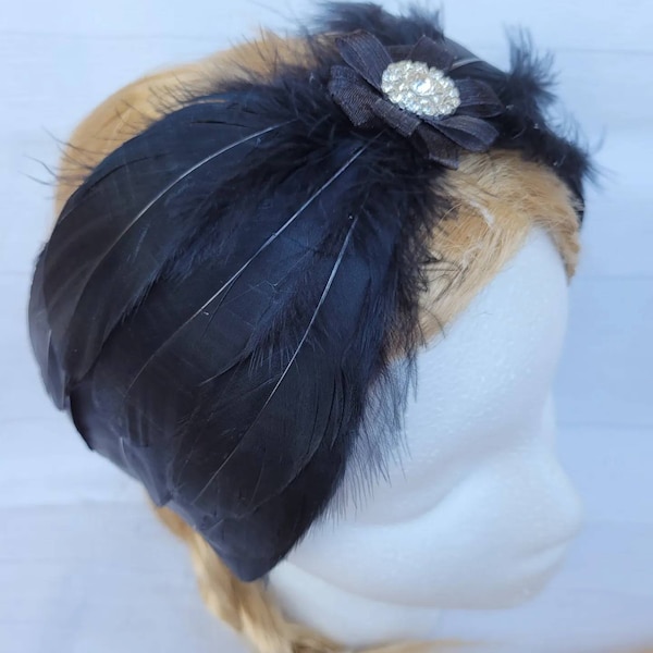 Black feather headband, Black swan Feather Tiara, Ballet Headpiece, Ballerina Hair accessory, Ice skating hairdresser