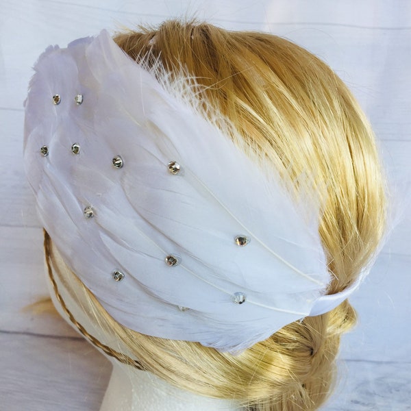 Swan Lake Ballet Feather Headpiece, Natural White Feather inverted Tiara, Ballet Headpiece, Ballerina Hair accessory, Ice skating hair