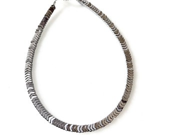 Silver 3mm Hematite V-Shaped Semi-Precious Bracelet