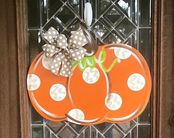 Pumpkin door hanger Fall door hanger Pumpkin door sign Fall wreath