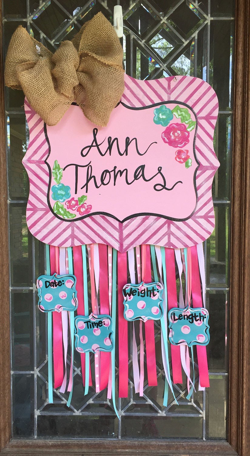 Birth announcement Baby hospital door sign Nursery door hanger Etsy