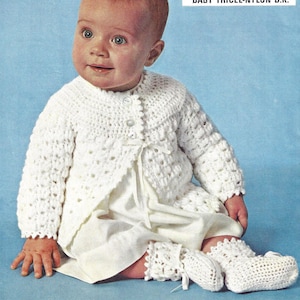 Instant PDF Download Pretty Baby Crochet matinee coat & bootees pattern 20/21 inch (750)