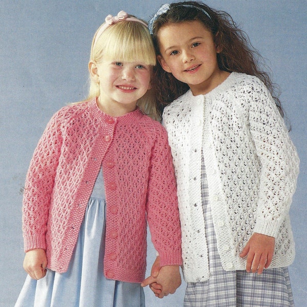 Instant PDF Digital Download girls double knit cardigan knitting pattern 20/30 inch (1099)
