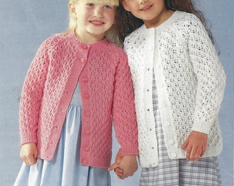 Instant PDF Digital Download girls double knit cardigan knitting pattern 20/30 inch (1099)