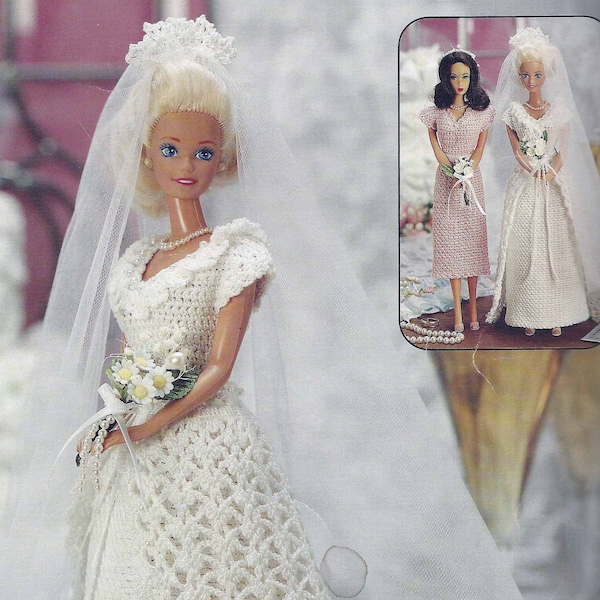 PDF Instant Digital Download dolls clothes Sindy size 11.5 inch Bridal wedding and bridesmaid dress crochet pattern (2591))