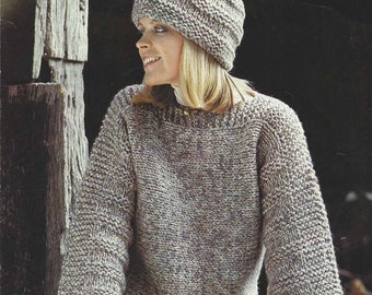 PDF Instant Digital Download ladies easy knitting pattern super chunky swetater hat (2428)