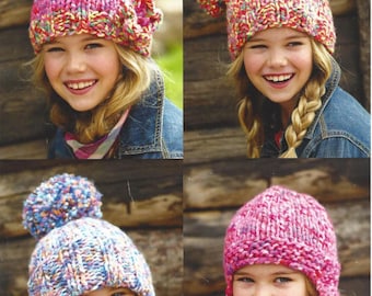 PDF Instant Digital Download childrens adults super chunky hats knitting pattern easy knit 4 to adult (760)