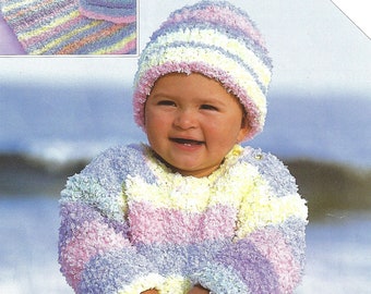 PDF Instant Digital Download baby chunky easy knit sweater blanket hats knitting pattern 0 to 6 years (2305)