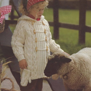 PDF Instant Digital Download girl boy childs Aran duffle coat & mitts knitting pattern 22 to 28 inch (2633)