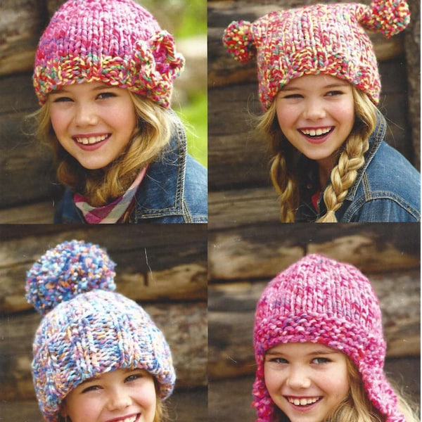 PDF Instant Digital Download childrens adults super chunky hats knitting pattern easy knit 4 to adult (760)