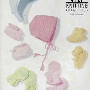 PDF Instant Digital Download baby bonnet helmet bootees mittens knitting pattern 4 ply (2512)