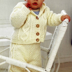 Instant PDF Digital Download BABY Aran jacket trousers knitting pattern 0 to 2 years (2738)