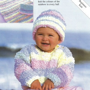 PDF Instant Digital Download baby chunky easy knit sweater blanket hats knitting pattern 0 to 6 years (2305)