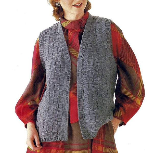 Instant digital PDF easy knit ladies waistcoat knitting pattern larger sizes 40 to 50 inch (1397)