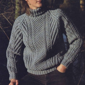 PDF Instant Digital Download ladies mens aran jersey sweater 36 to 42 inch knitting pattern (2394)