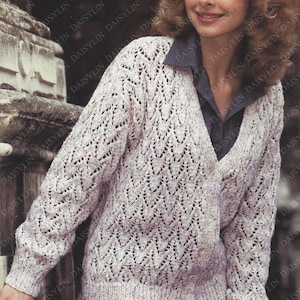 Instant PDF Download Ladies double knit lacy cardigan knitting pattern double knit 30/39 inch (352)