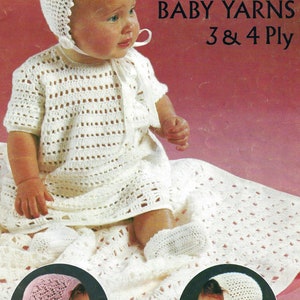 PDF Instant Digital Download baby crochet layette dress jacket bonnet bootees shawl pattern (1862)