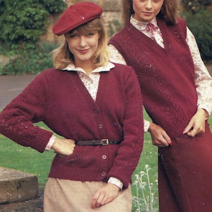 PDF Instant Digital Download ladies slipover & cardigan knitting pattern 30 to 40 inch easy knitting pattern (1999)