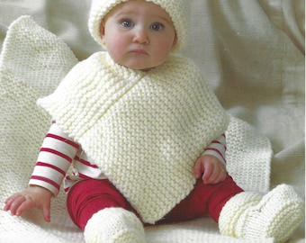 PDF Instant  Digital Download baby childs chunky easy knit hat poncho bootees blanket knitting pattern 0 to 6 years (2184)