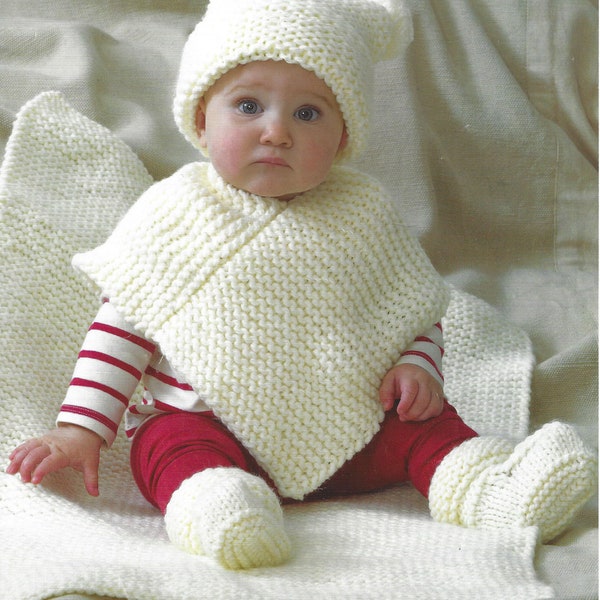 PDF Instant  Digital Download baby childs chunky easy knit hat poncho bootees blanket knitting pattern 0 to 6 years (2184)