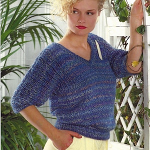 PDF Instant Digital Download ladies girls summer short sleeved  easy knit summer top knitting pattern 30 to 40 inch (2003)