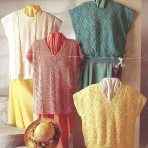 Instant PDF Digital Download  ladies V or round neck tops knitting pattern 30 to 46 inch (1517)