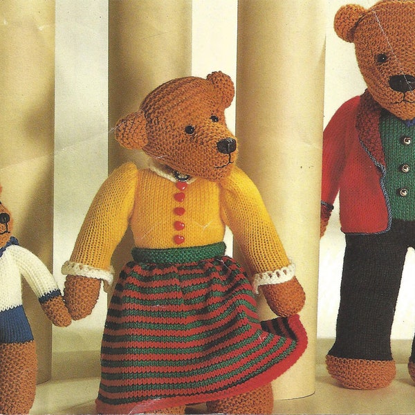 Instant PDF Digital Download 3 bears daddy mummy baby bear knitting pattern (1347)