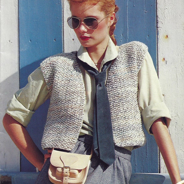 PDF Instant  Digital Download ladies easy knit waistcoat knitting pattern 32/40 inch (1011)