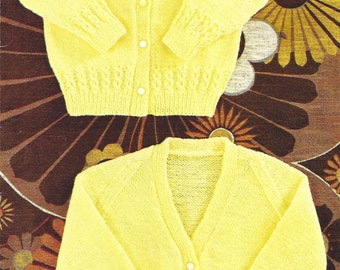 PDF Instant Digital Download  4 ply 2 baby easy knit round & V neck cardigan knitting pattern 18 to 22 inch (683)