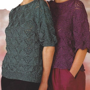 Instant PDF Digital Download ladies  lacy double knit tops knitting pattern 36 to 42 inch (1979)