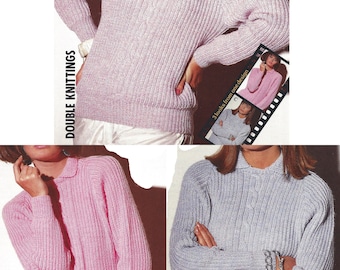 PDF Instant Digital Download ladies  girls 3 sweaters jumpers knitting pattern 30 to 40 inch (1896)