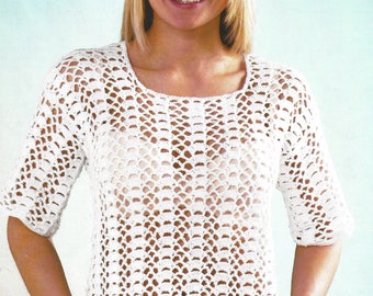 PDF Instant  Digital Download ladies short sleeve cotton 4 ply crochet pattern 32/38 inch  (258)