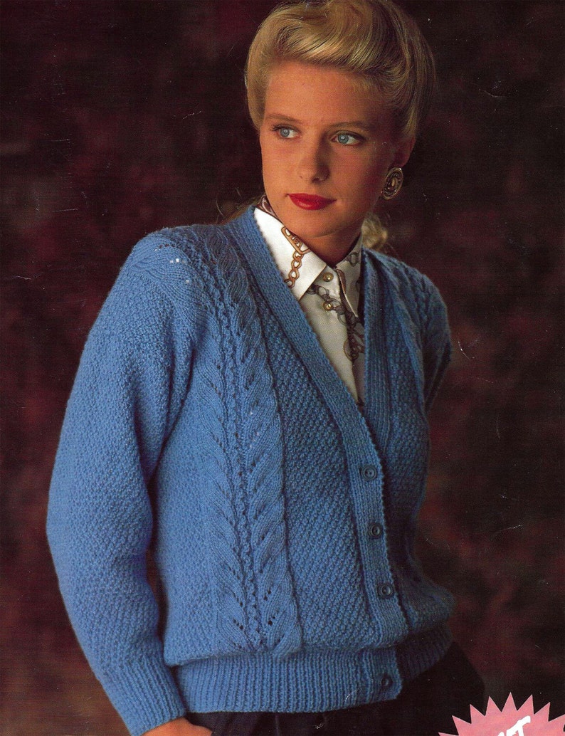 1114 PDF Instant Digital Download ladies double knit v neck cardigan