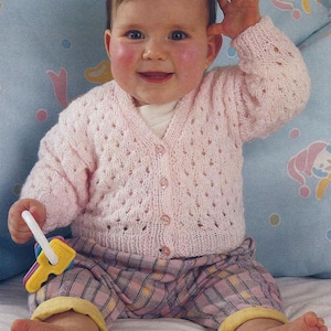 Instant PDF Download baby V neck easy knit cardigan knitting pattern double knit 16 to 22 inch (2124)