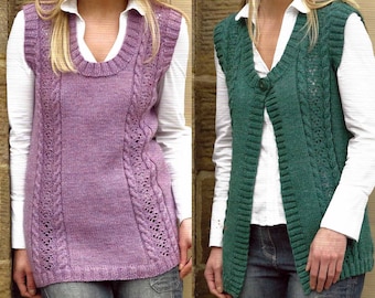PDF Instant Digital Download ladies girls waistcoat slipover Aran knitting pattern 28 to 46 inch larger sizes (2534)