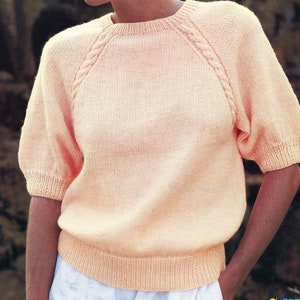 PDF Instant  Digital Download ladies easy knit short sleeved sweater knitting pattern 28/40 inch (1228)