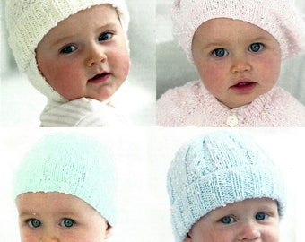 Instant PDF Digital Download baby 4 easy knit hats double knitting pattern 0 to 7 years (1993)