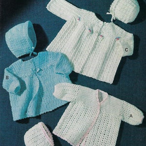 Instant PDF Download  baby matinee coat bonnet sets crochet patterns 3 ply   (546)