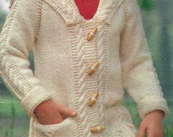 PDF Instant Download girls double knit easy make coat with sailor collar knitting pattern 22/28 inch (90)