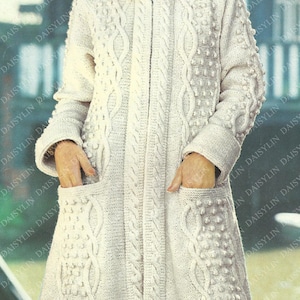 Instant PDF Download ladies girls aran coat knitting pattern chic trendy knitting pattern 32 to 40 inch (285)