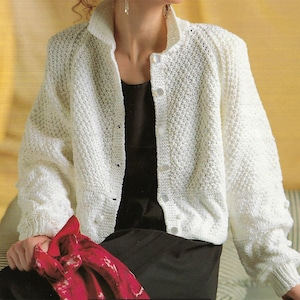 Instant PDF Digital Download ladies aran weight cotton jacket knitting pattern sizes 32 to 42 inch (608)