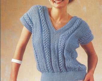 PDF Instant  Digital Download girls ladies top with V back & front knitting pattern 30 to 40 inch (2038)